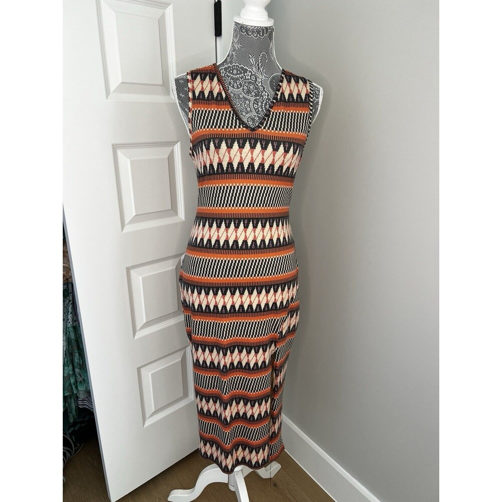 Shein Colorful Geometric Print Slim Fit Midi Sleeveless Dress Size Large